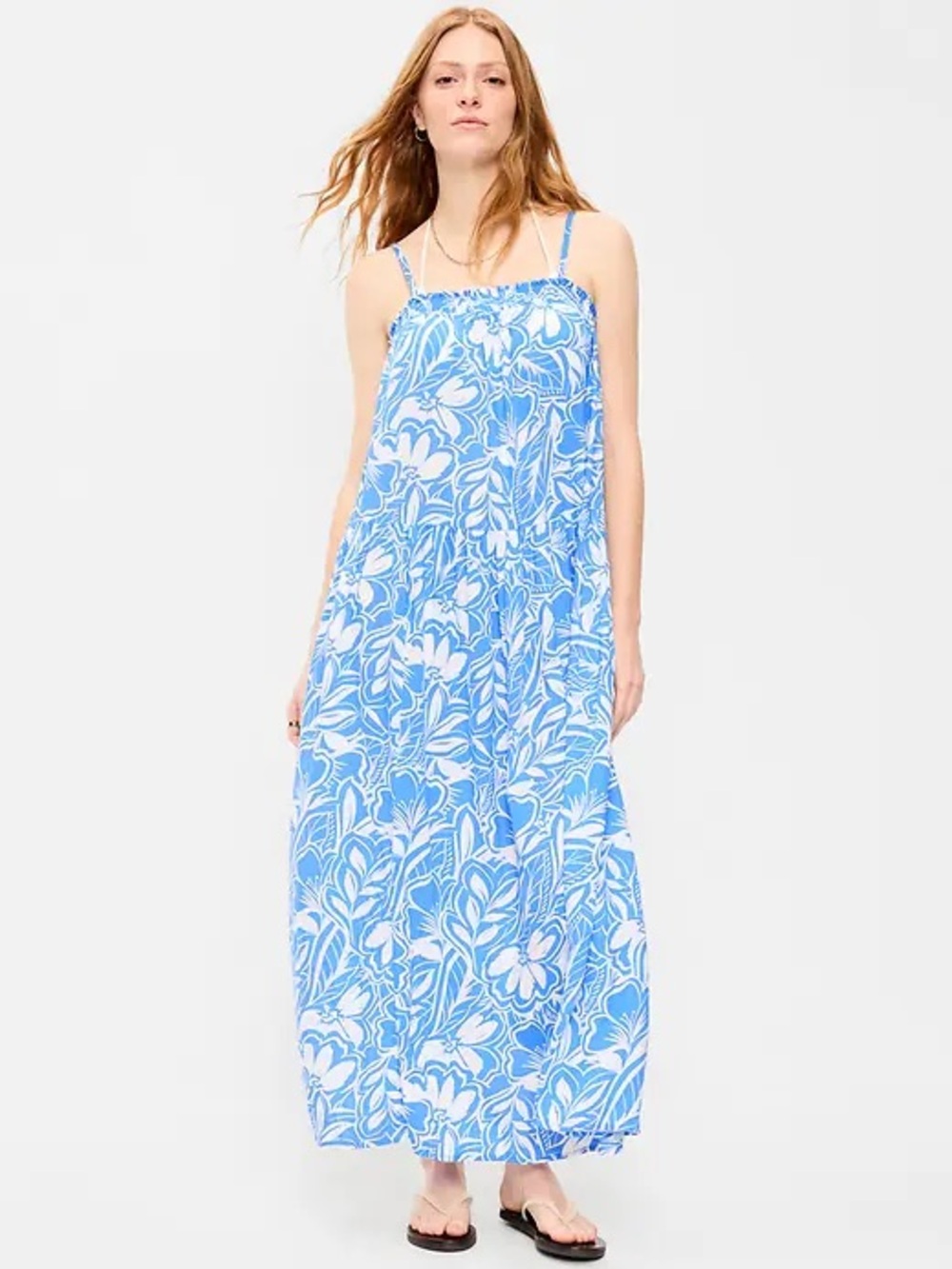 New Old Navy Women’s Size L Blue & White Floral Airy Smocked Maxi Dress